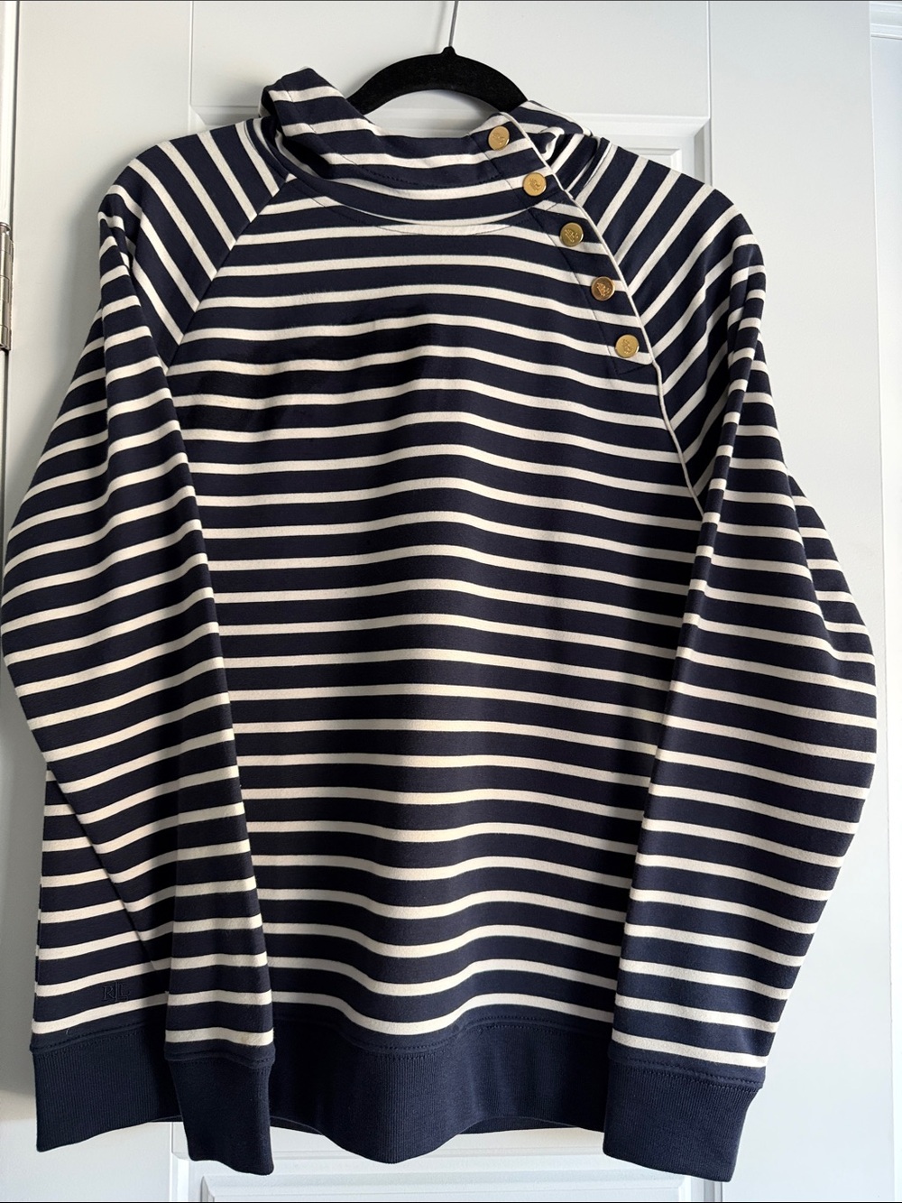 Ralph Lauren Navy and White Striped Button-Shoulder Hoodie